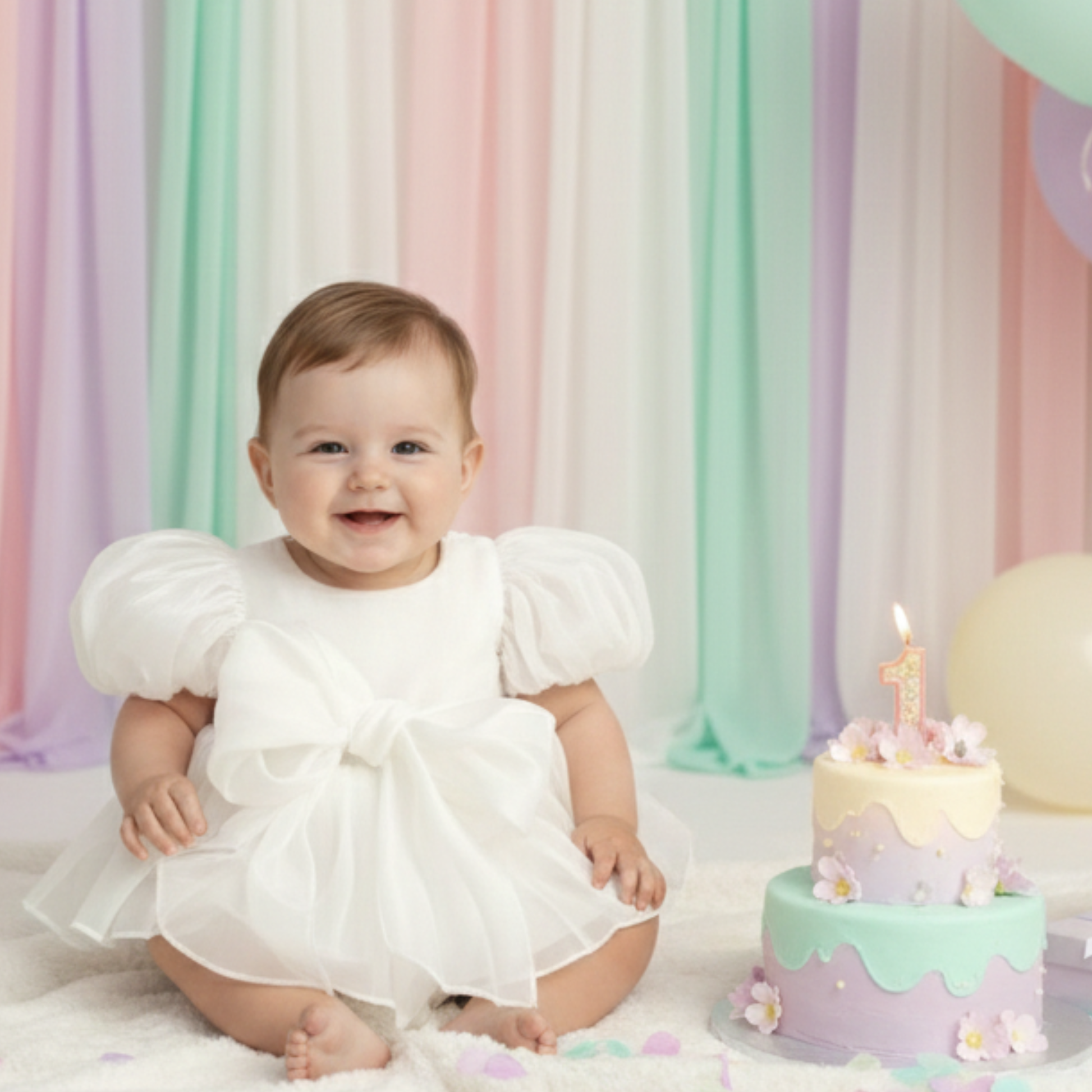 1st birthday dress in white for a baby girl