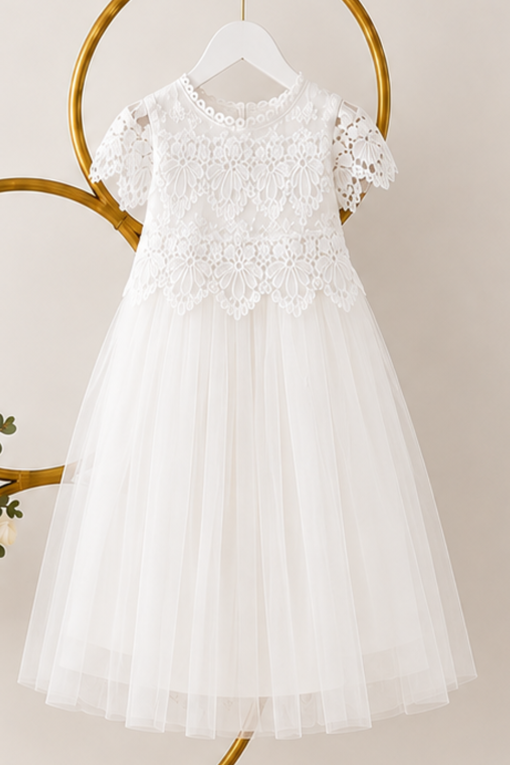 White Short Sleeve Baby Dress - Christening