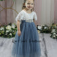 Tulle flower girl dress dusty blue short sleeve
